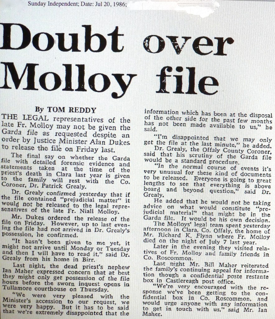 The day before the Inquest, Dr. Grealy, the County Coroner announced that he was not going to preside over the Inquest.He said he had laryngitis.