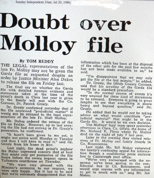 The day before the Inquest, Dr. Grealy, the County Coroner announced that he was not going to preside over the Inquest.He said he had laryngitis.