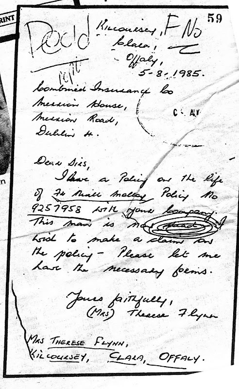 Letter received by Insurance company