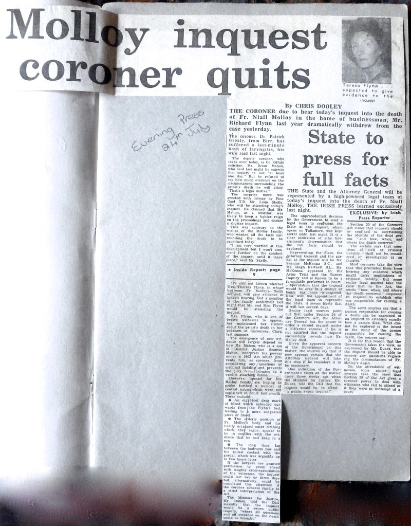 Fr Molloy Coroner quits